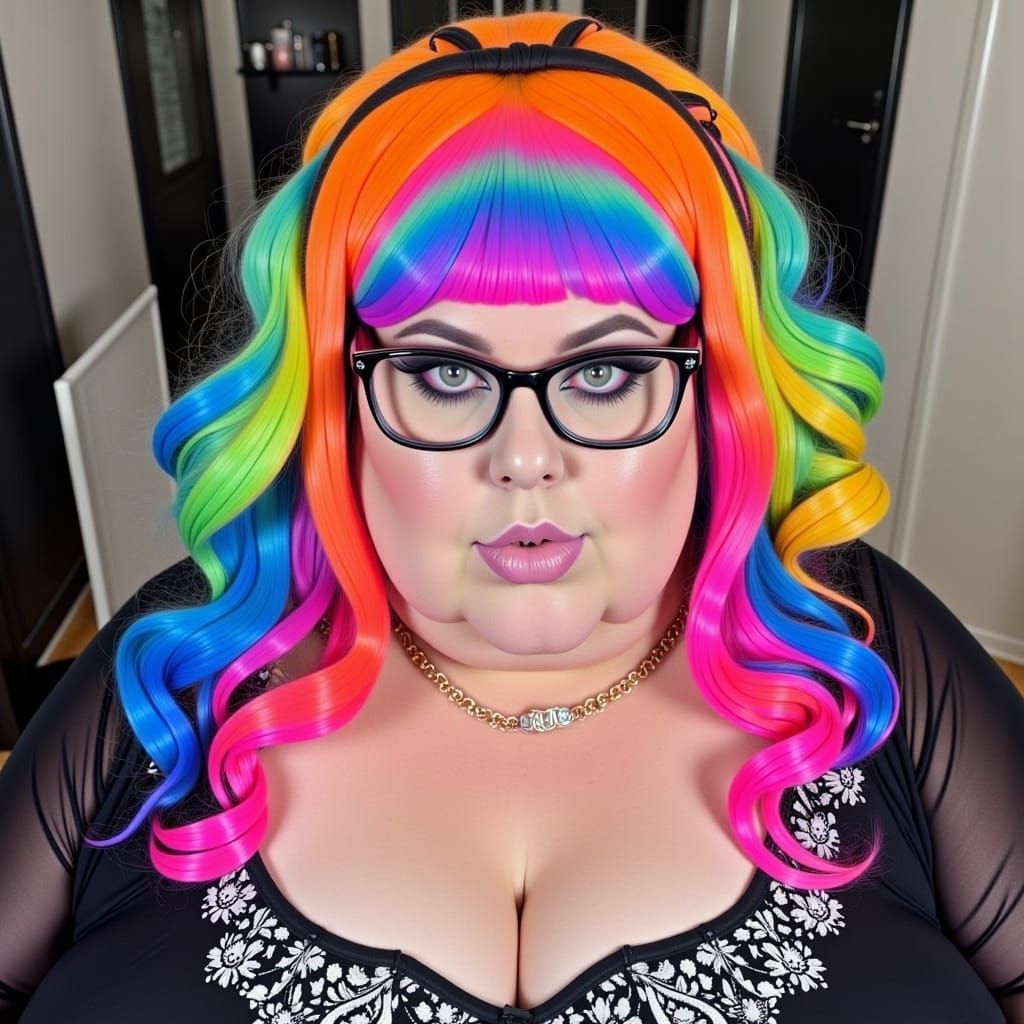Rainbow Fairy Plus-Size Woman with Glasses
