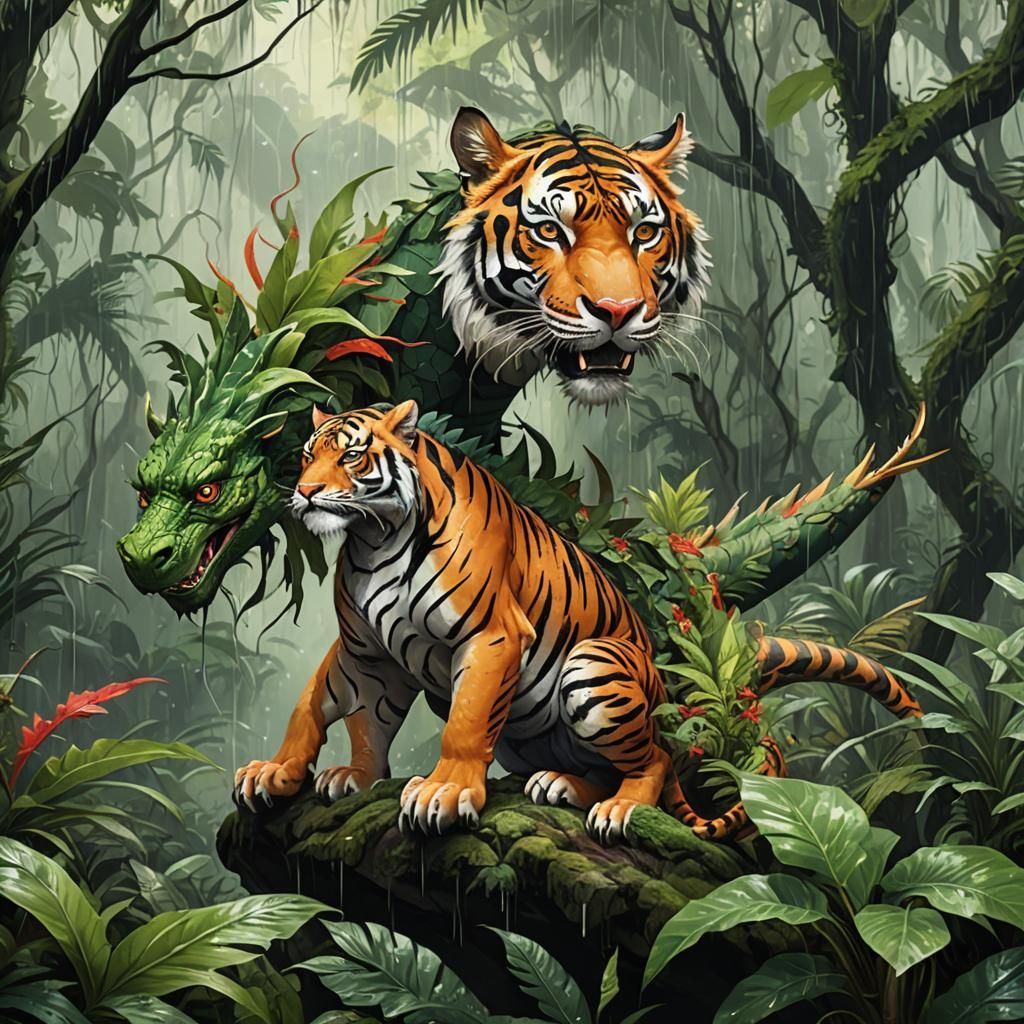 Dragon-Tiger Hybrid in Rainforest