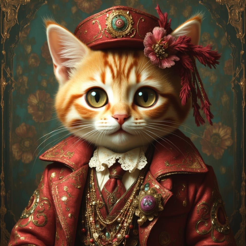 Brocade Cat in Art Nouveau Style