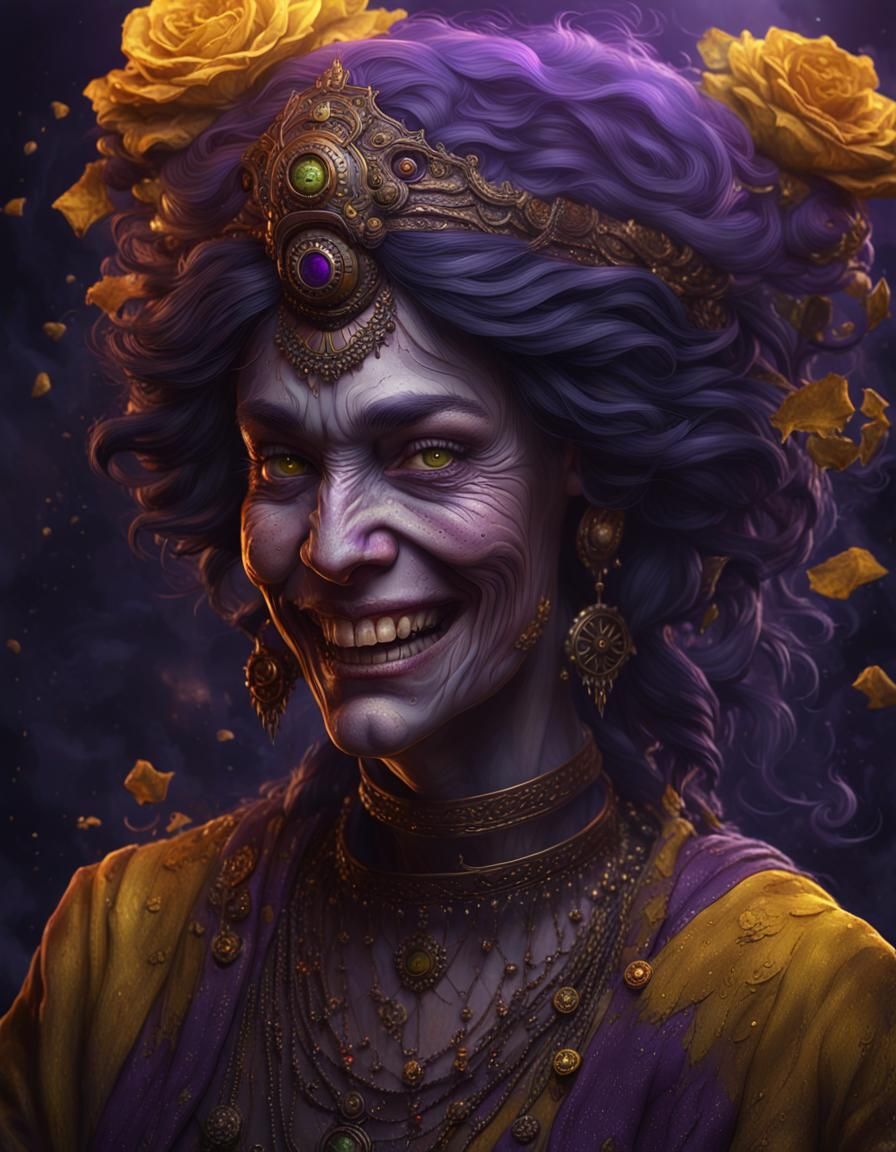 Creepy Smiling Woman Portrait in Dark Fantasy Style