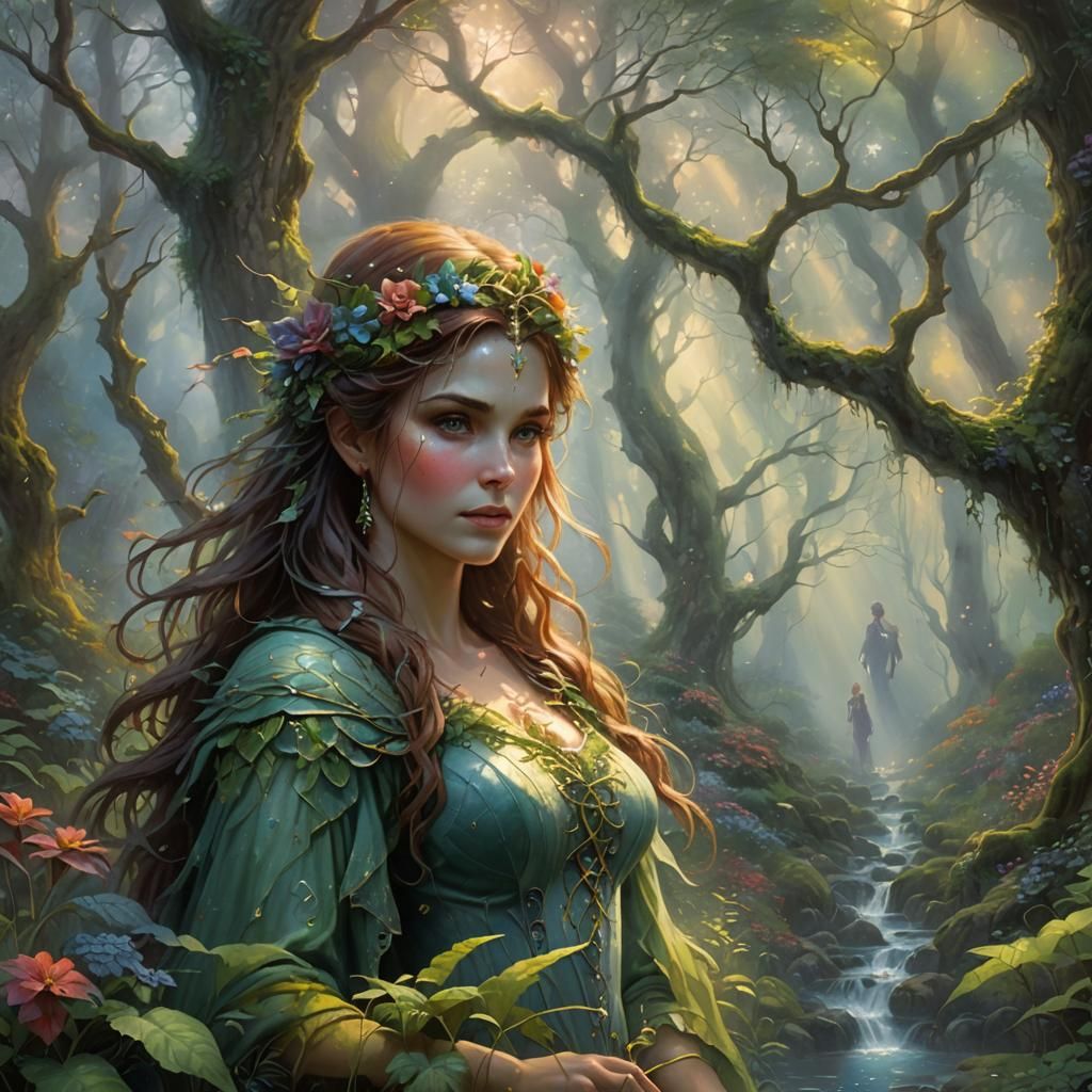 Ethereal Female Dryads in Misty Forest
