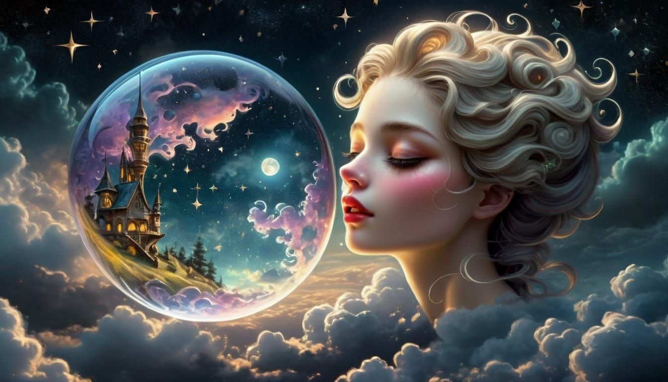 Surreal Digital Art of a Glowing Moon with a Giant Bubblegum...