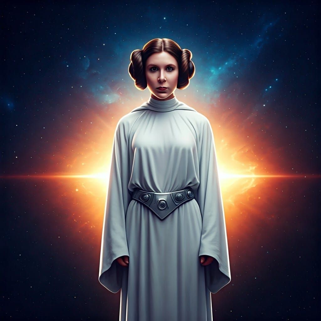 Princess Leia in Majestic Fantasy Galaxy Setting