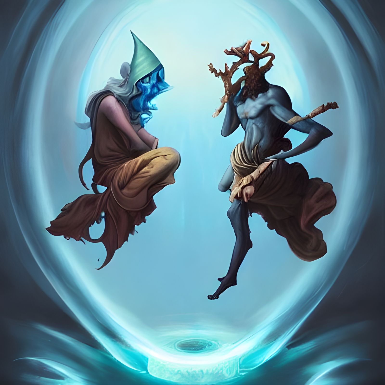 Two Blue Wizards in Digital Fantasy Art Style