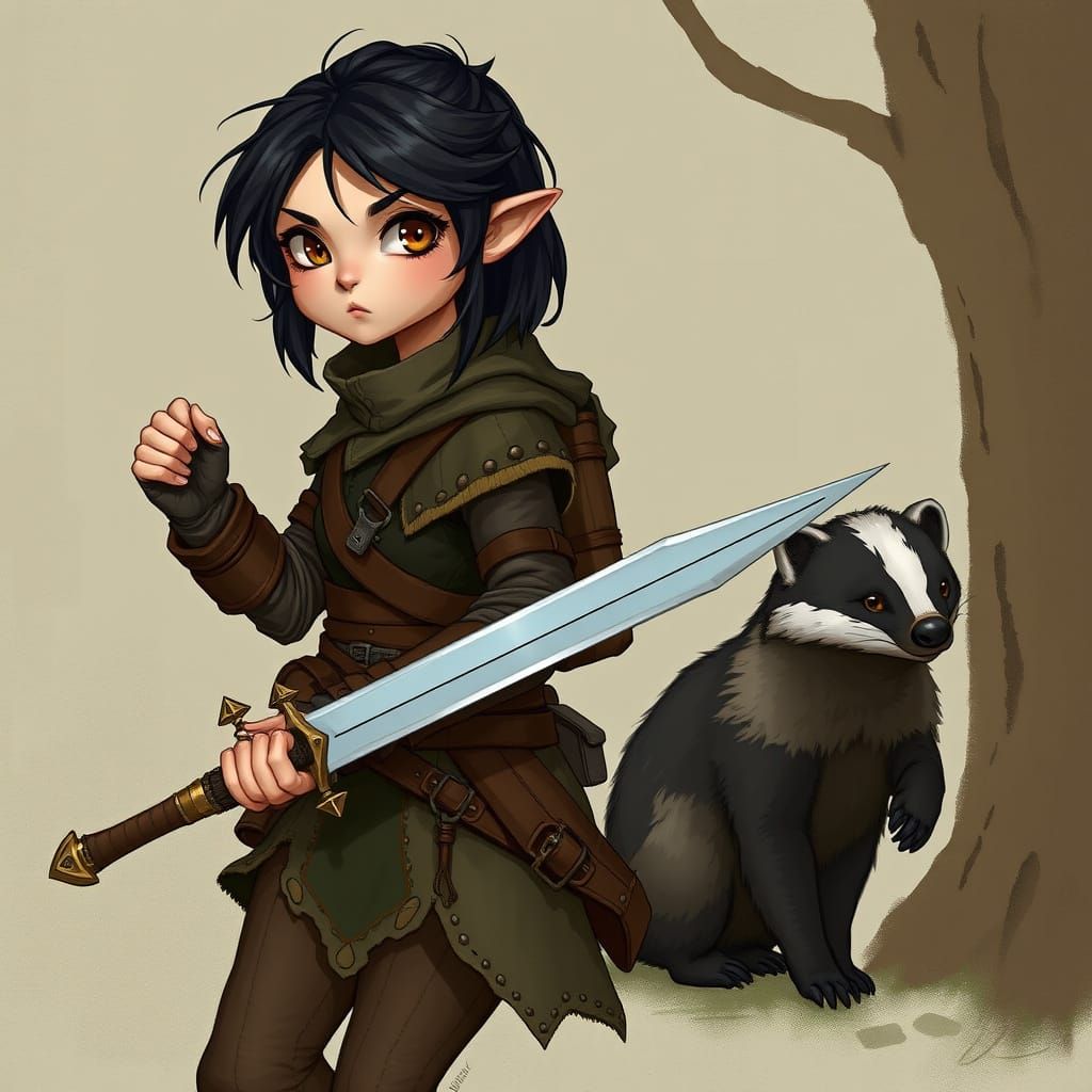 Fantasy Female Halfling Ranger in Whimsical Style