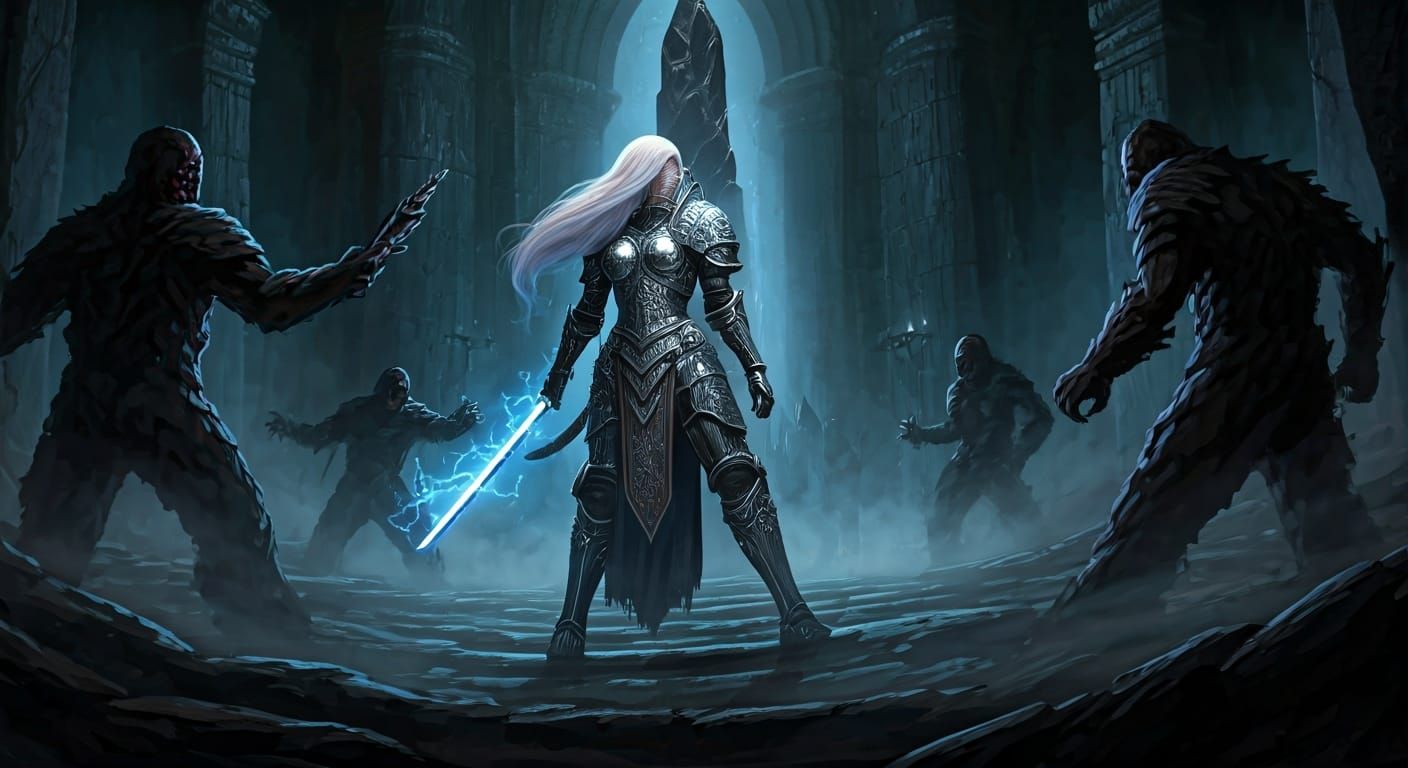 Aasimar Paladin in Battle, Celtic-Inspired Armor