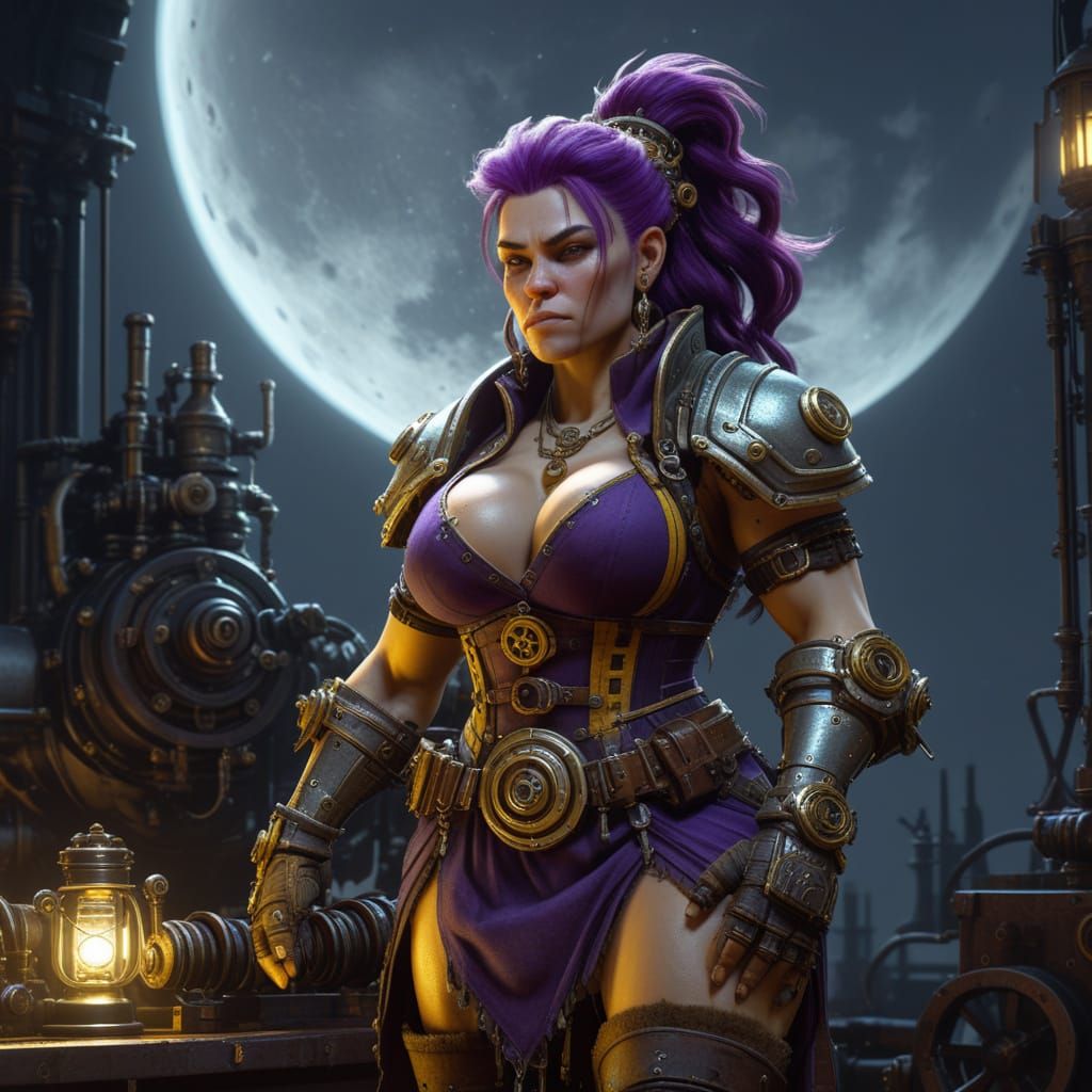 Steampunk Dwarf in Moonlight: Dark Fantasy Concept Art