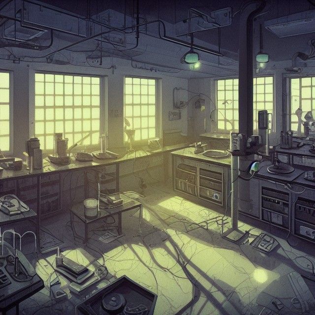 Hyperrealistic Lab Interior with Dark Secrets
