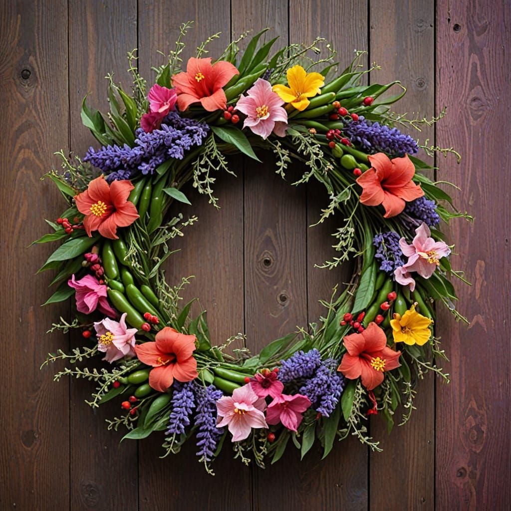 Vibrant Chili Pepper Wreath in 19th-Century Gothic Style