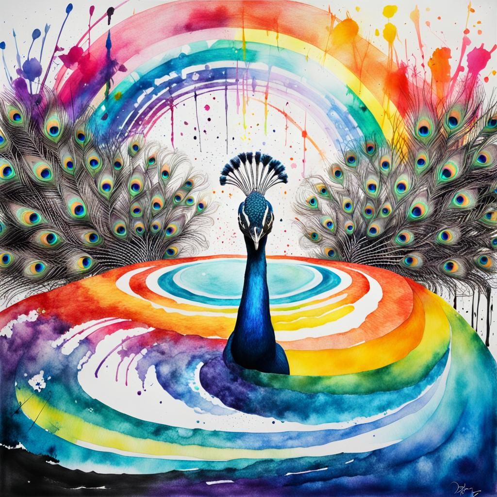 Surreal Peacock in Whimsical Mixed Media