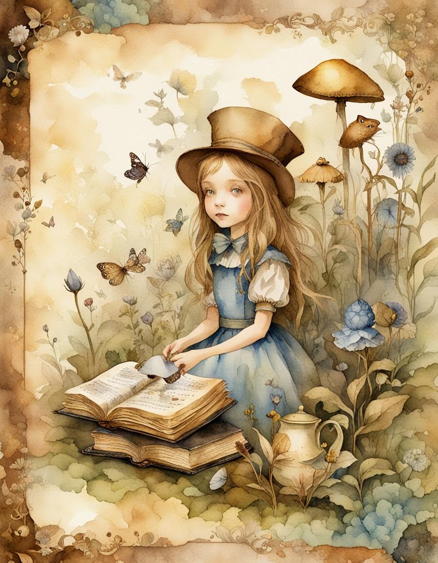 Magical Alice in Wonderland Fairy Garden Watercolor
