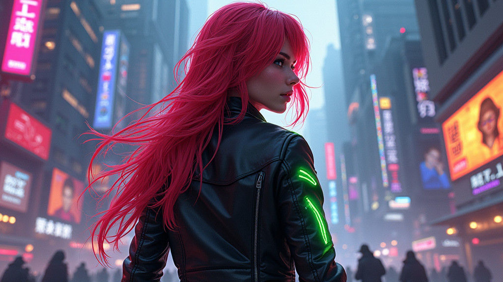 Cyberpunk Redhead in Dystopian Pixel Art Poster