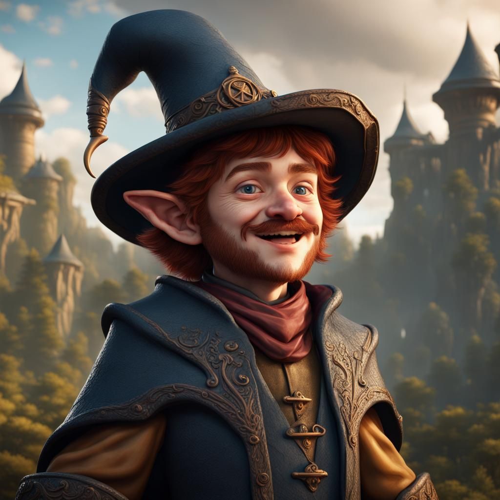 Auburn-Haired Halfling Wizard in Detailed Matte Painting