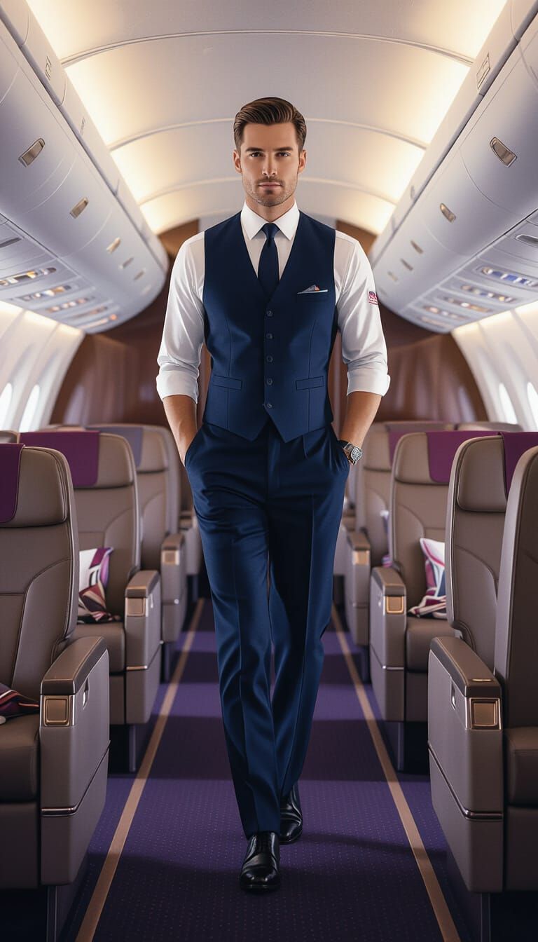 Flight Attendant in First Class: Syd Mead Style