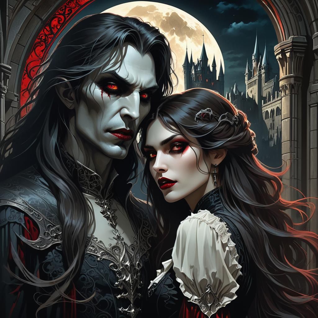 Vampire Portrait in Dark Fantasy Art Nouveau Style