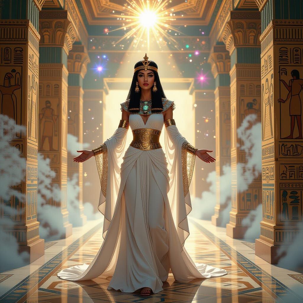 Cleopatra in Egyptian Palace: Holographic Astral Illustratio...