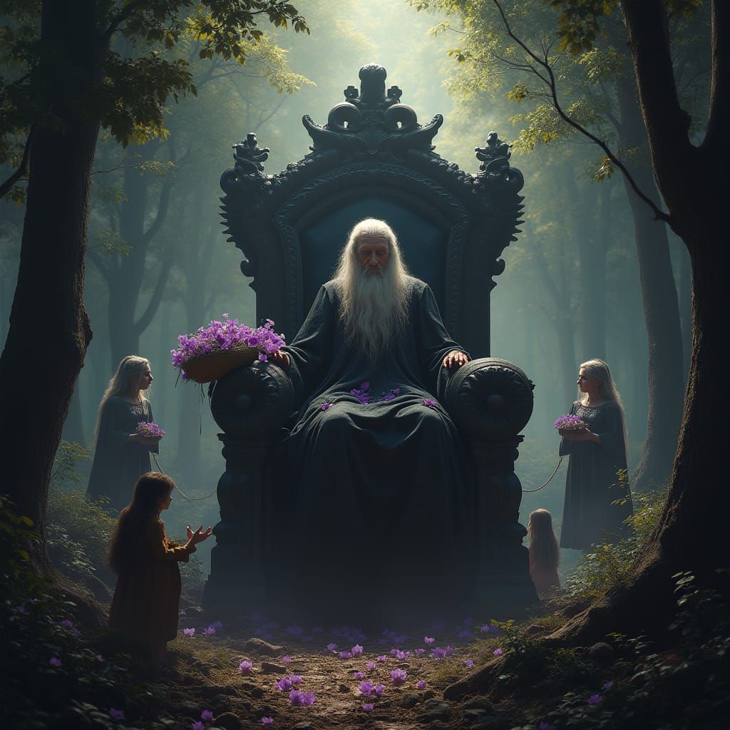 Old Hag on Throne in Lightning Storm