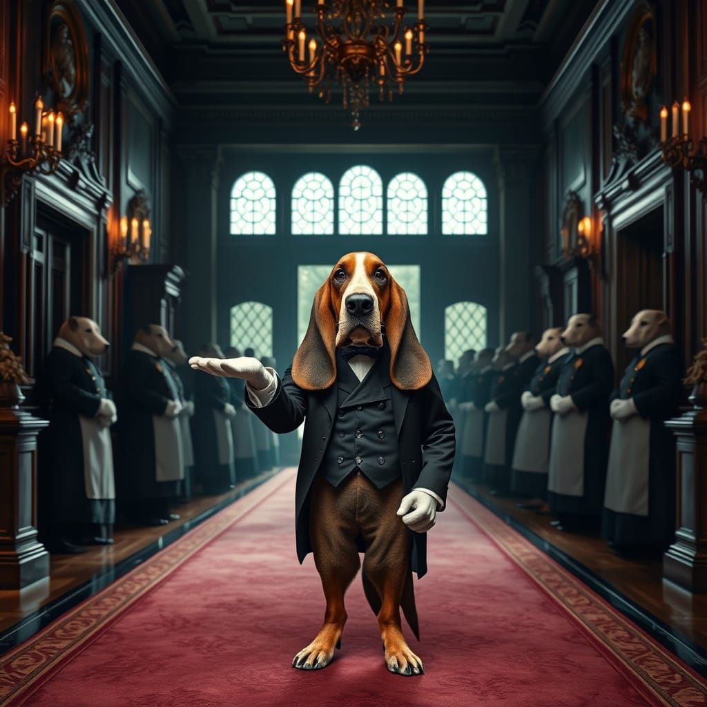 Downton Abbey Style Bassett Hound Butler in Manor