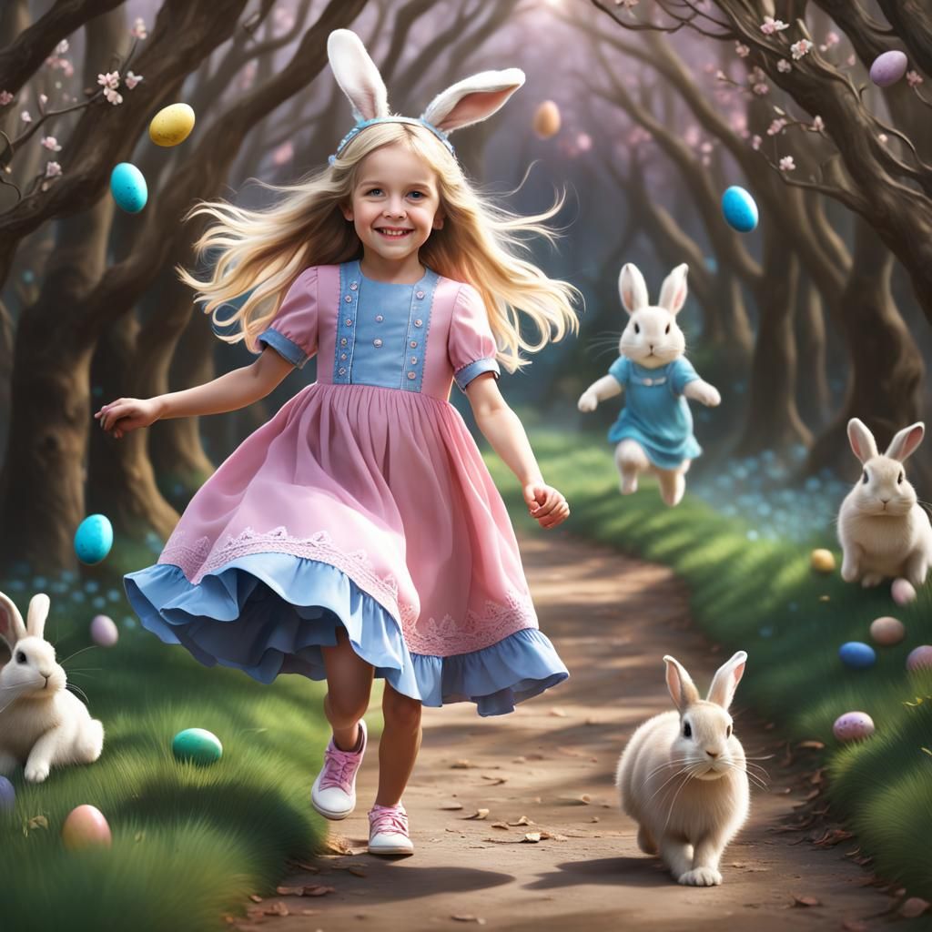 Little Girl's Easter Egg Hunt: A Digital Painting