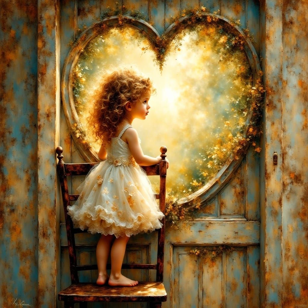 Whimsical Girl Peers Through Enchanted Doorway