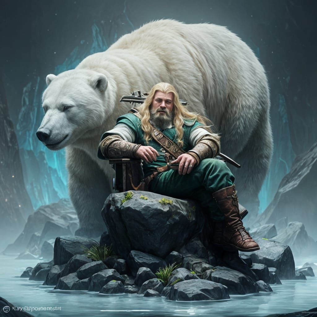Dwarf and Polar Bear: Hyperdetailed Concept Art