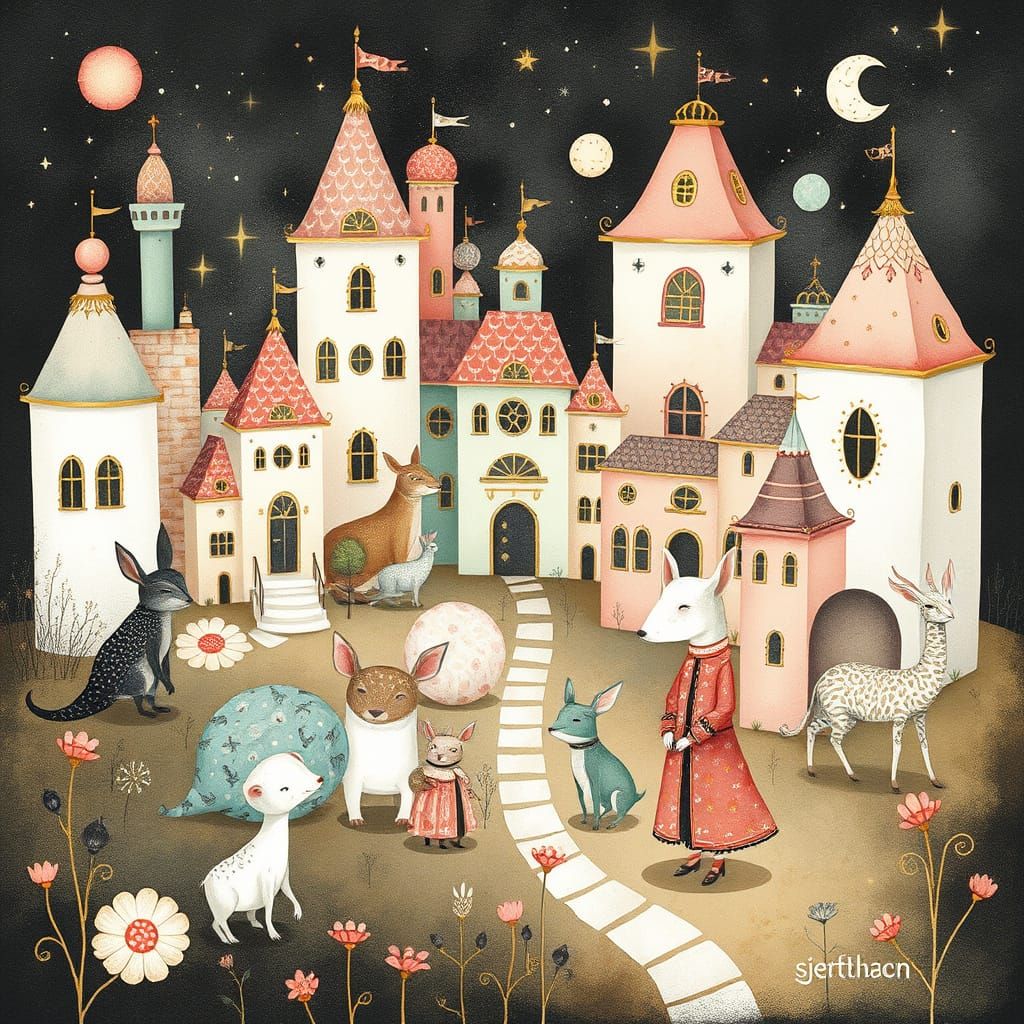 Enchanted Animal Village in Dreamy Pastel Colors