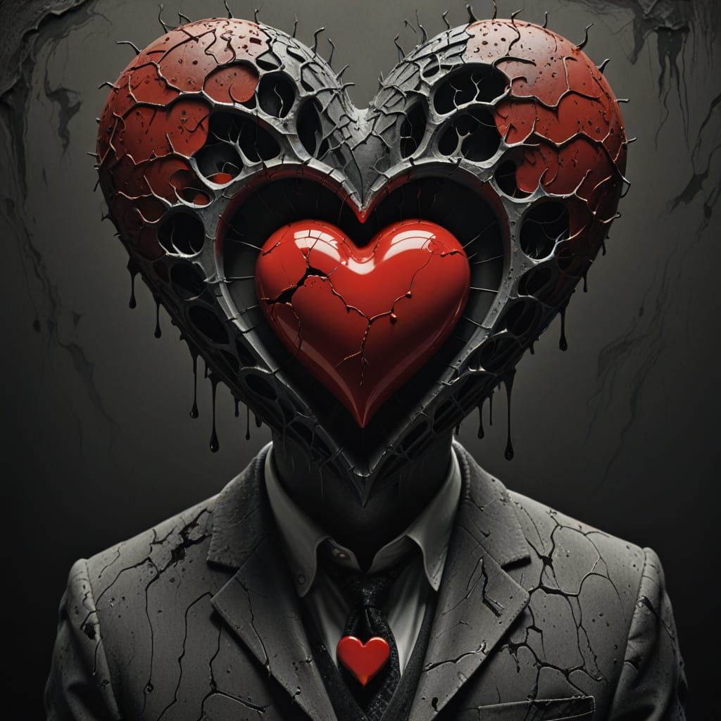 Personified Heart Emerges From Playing Card in Surreal Style
