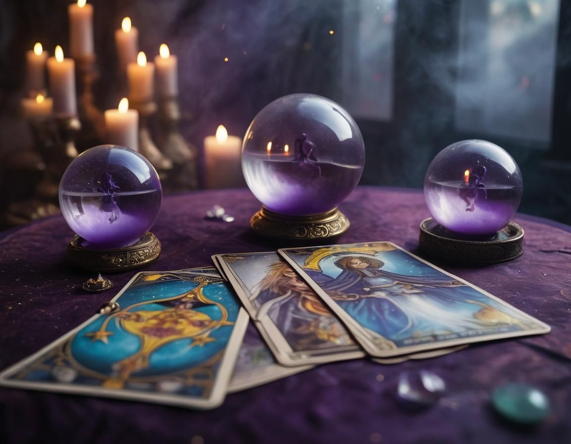 Mystical Tarot Cards with Crystal Ball, Digital Art