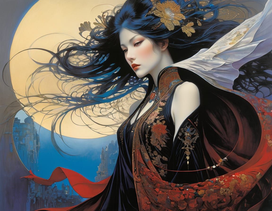 Intricate Line Drawings Inspired by Art Nouveau and Impressi...