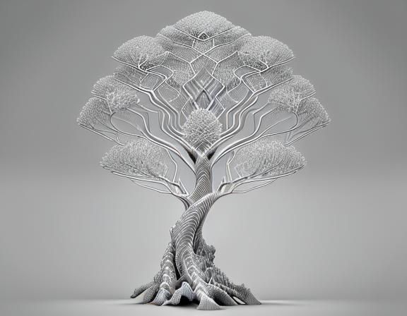 Hyperrealistic Geometric Tree Line Drawing in HDR