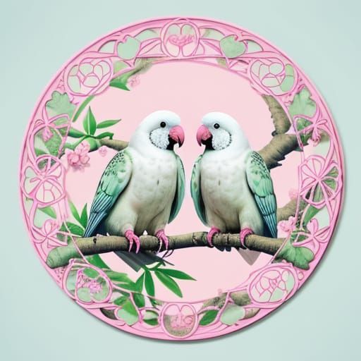 Charming Paper-Cut Style Parrots and Panda Illustration