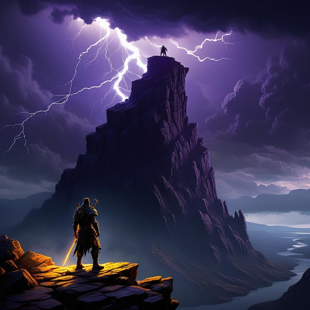 Dark Fantasy Warrior in a Stormy Landscape