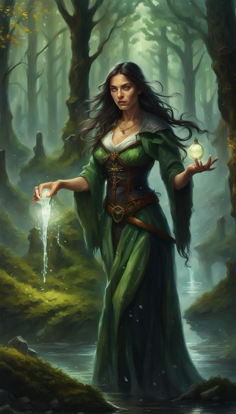 Medieval Magician's Forest Defense: Digital Art