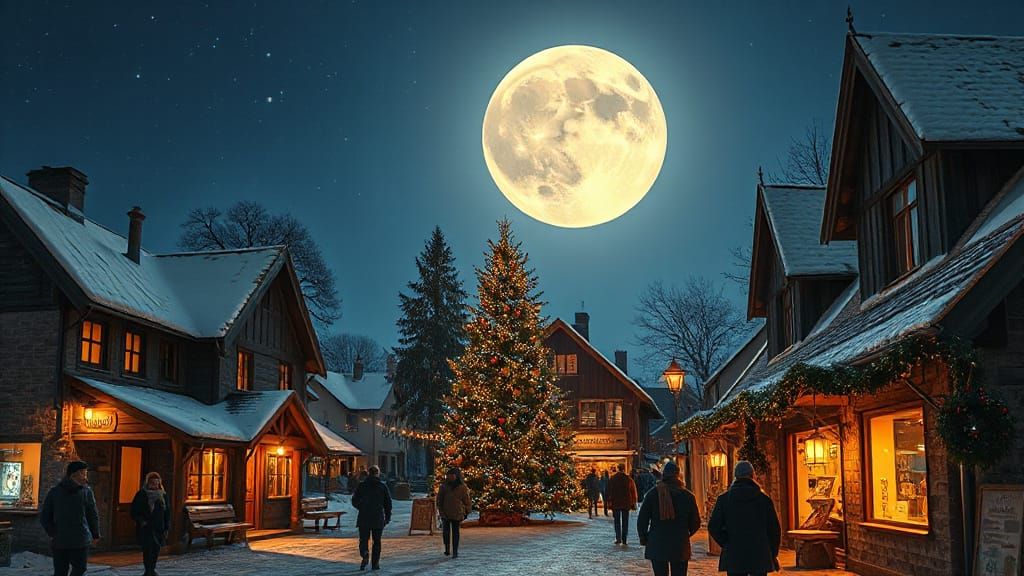 Moonlit Christmas Eve in Quaint Village
