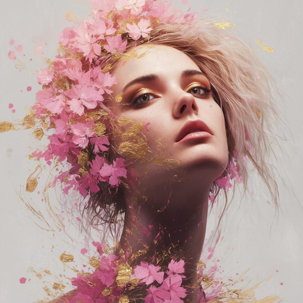 Gilded Fantasy Portrait in Abstract Sunset Hues