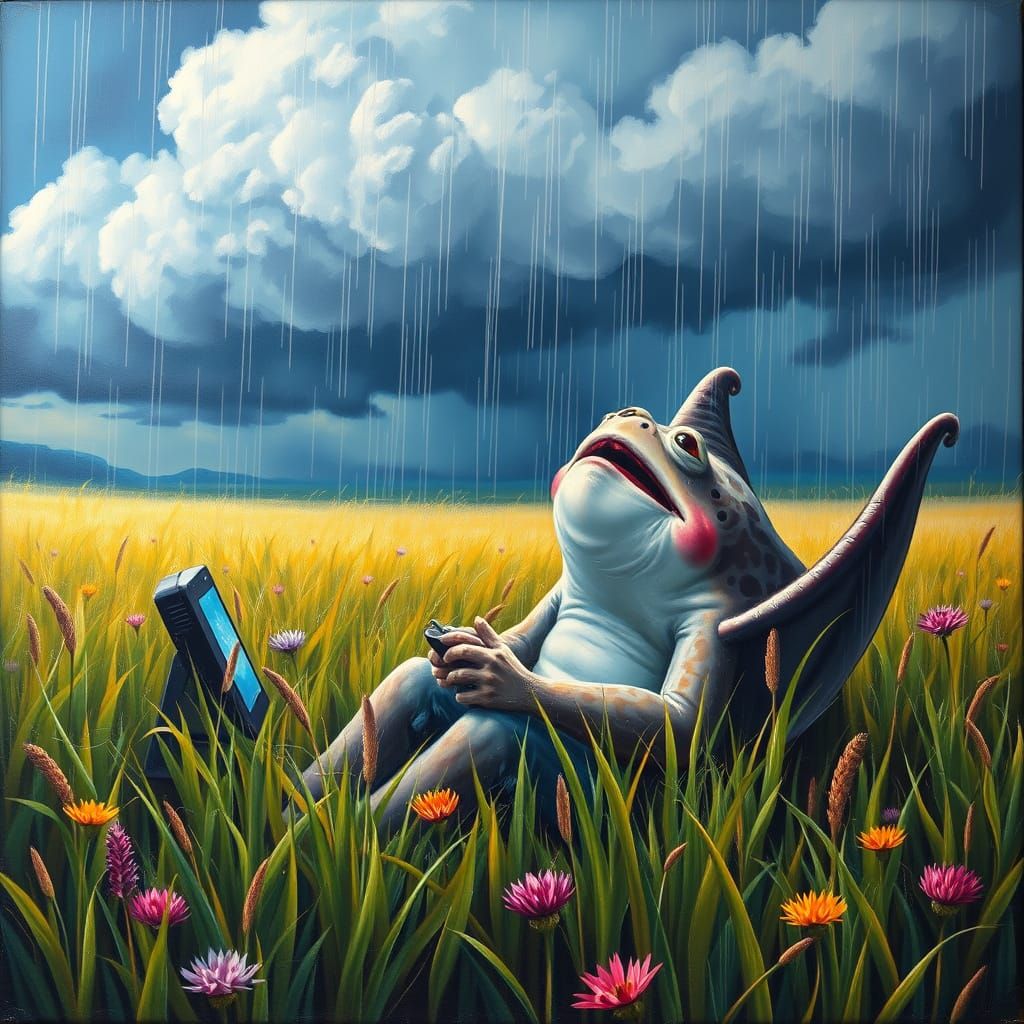 Elderly Manta Ray Plays Video Games in Summer Rain