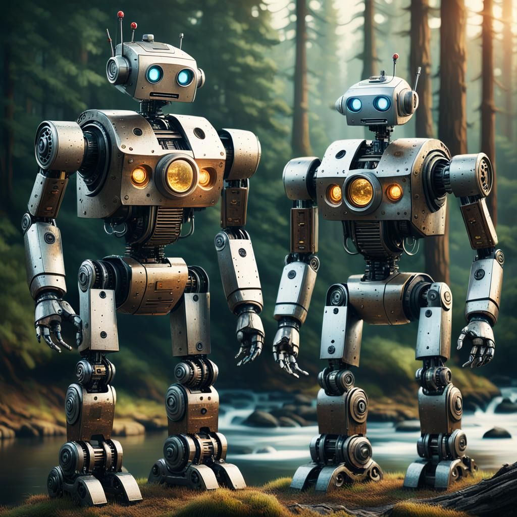 Robots in Forest Concept Art with Bokeh