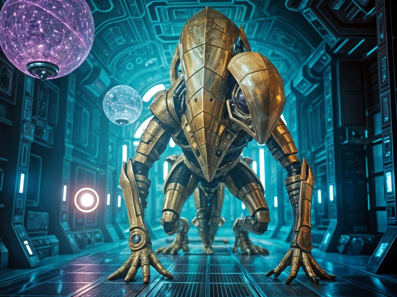 Cyberpunk Alien in a Futuristic Spacecraft