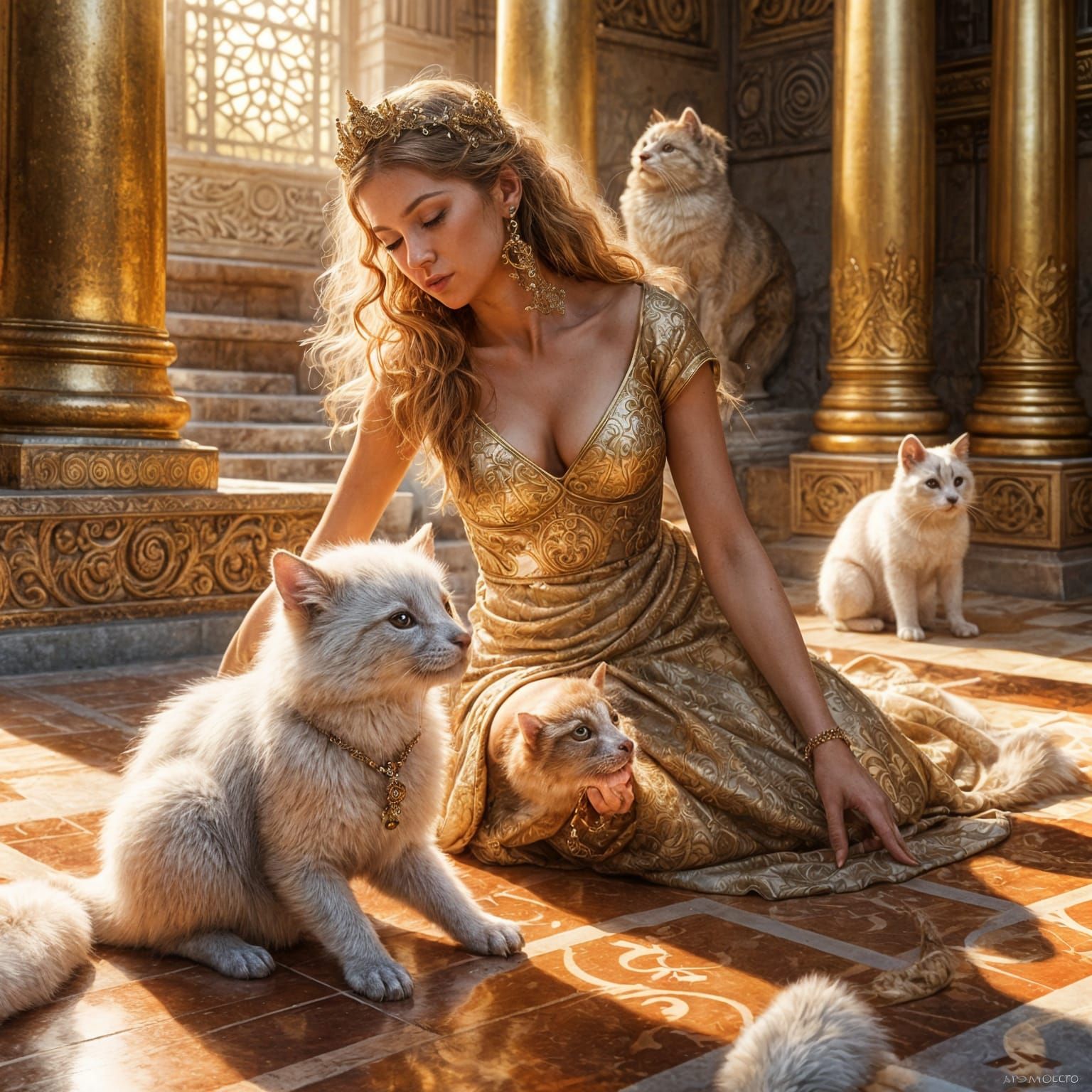 Hyperrealistic Goddess Playing with Furry Creatures