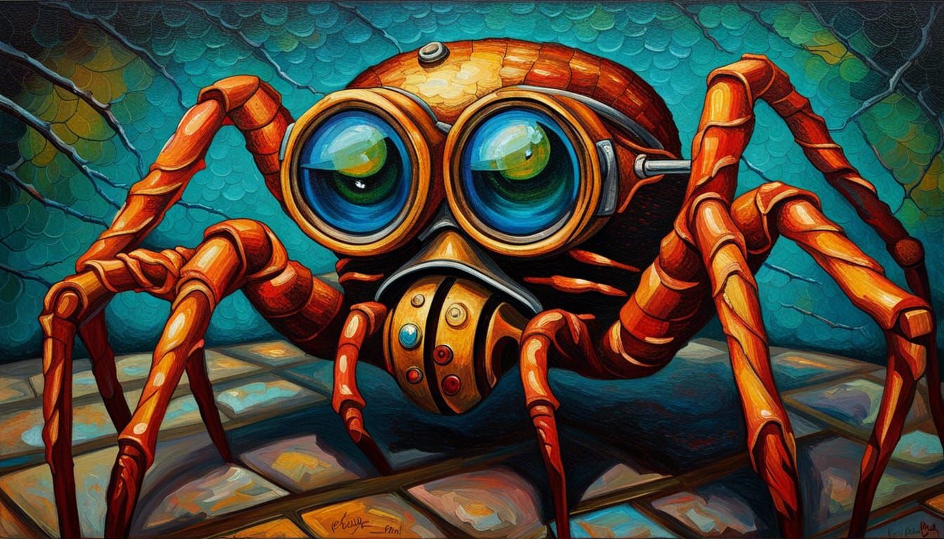 Steampunk Spider with Elaborate Glasses in Expressionist Sty...