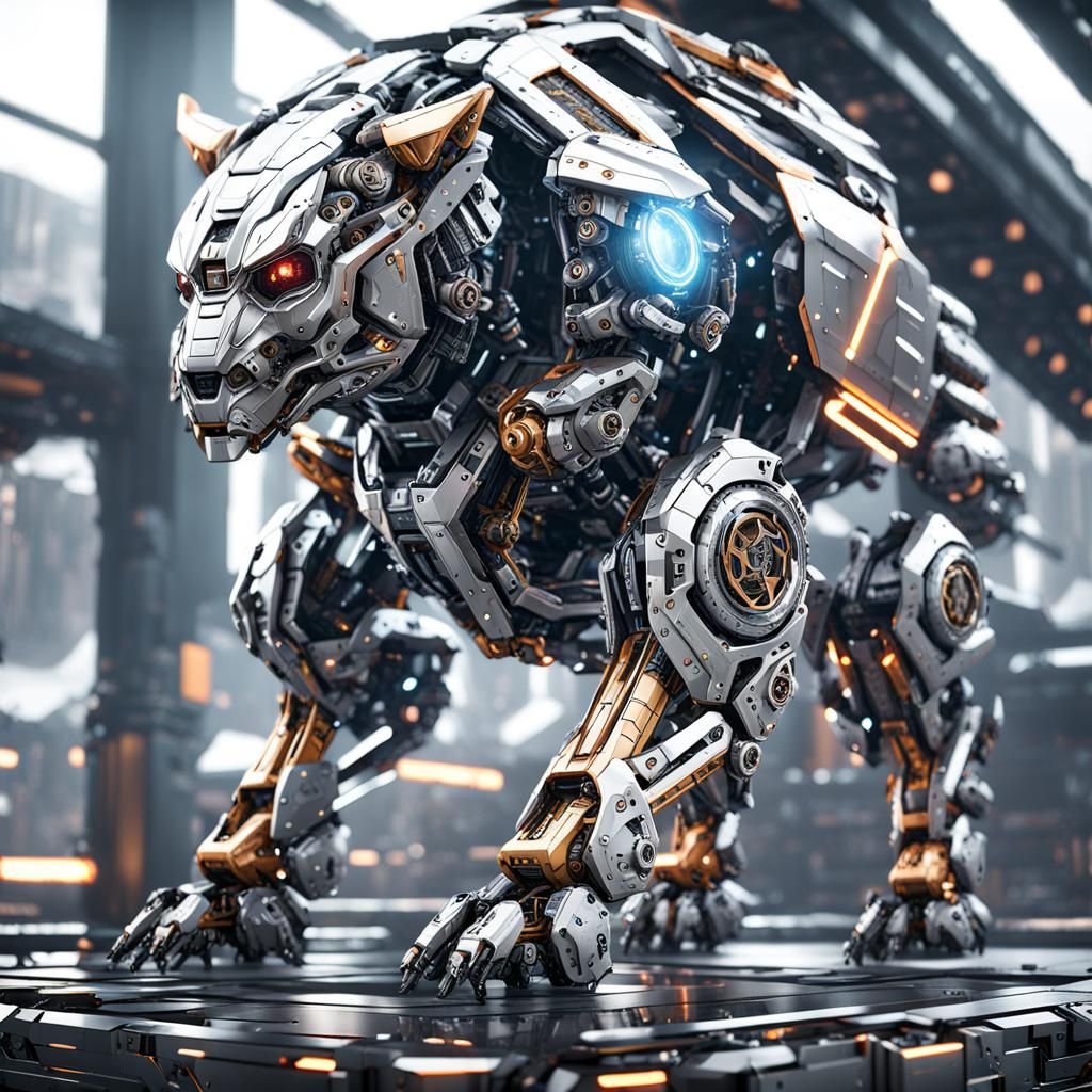 Futuristic Sci-Fi Mech Warrior in Polished Metal