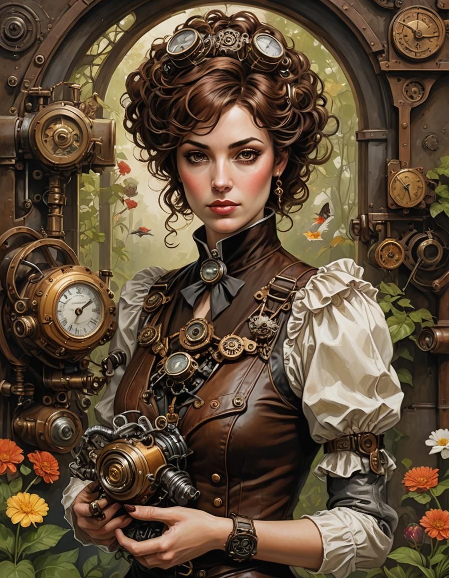 Steampunk Woman with Artificial Heart Portrait