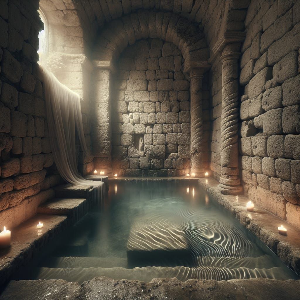 Ancient Stone Bathroom Scene