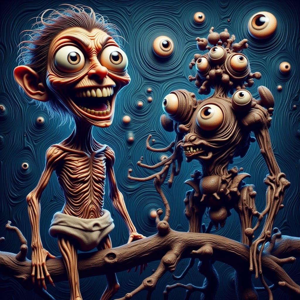 Emotive Scarecrow on Bridge in Maximalist Style