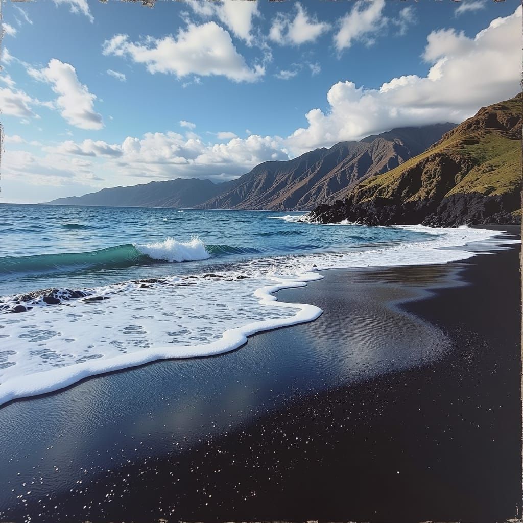 Surreal Volcanic Beach at Dusk in High Detail
