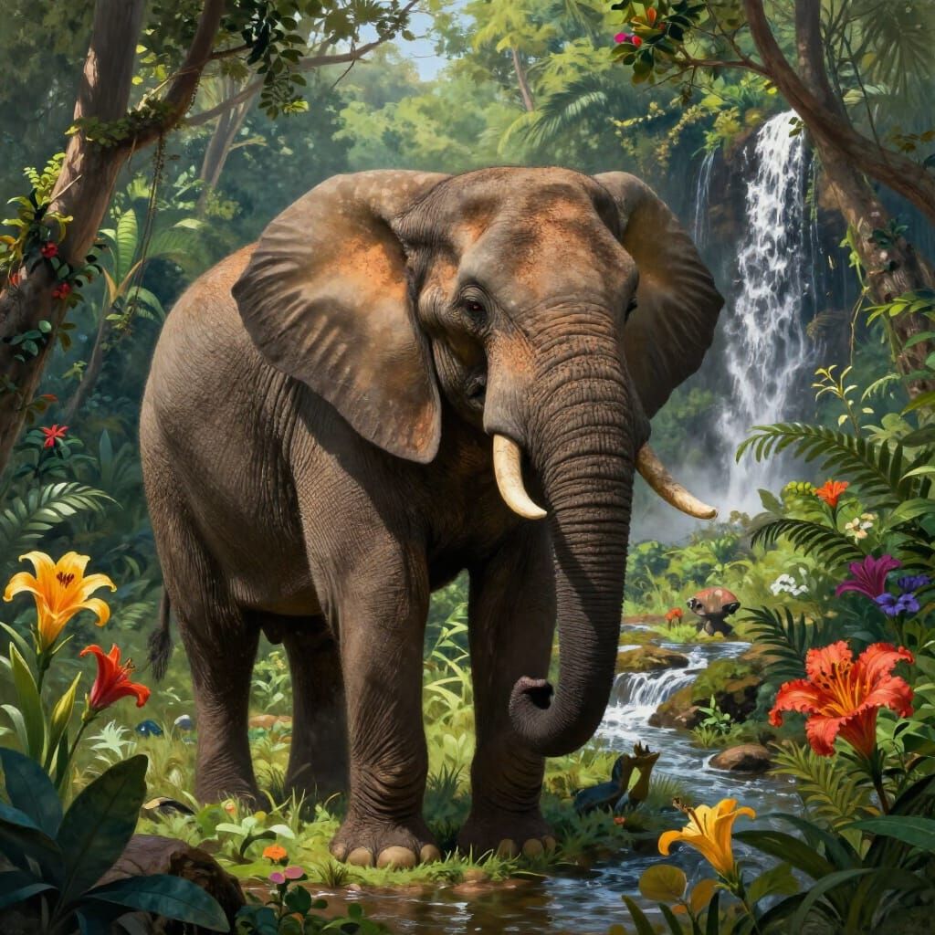 Majestic Elephant Warns of Danger in Lush Jungle