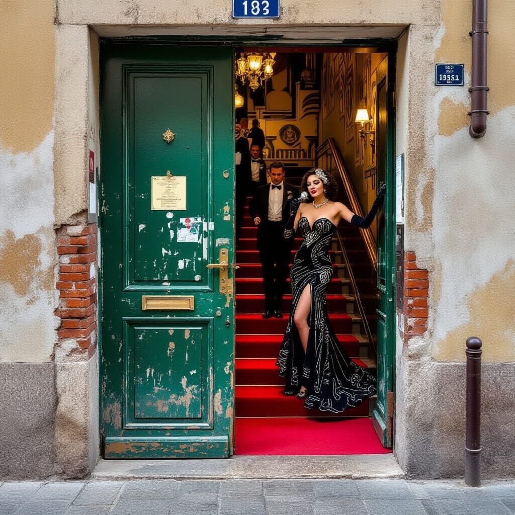 Jazz Cafe Cross-Section in Art Nouveau Style