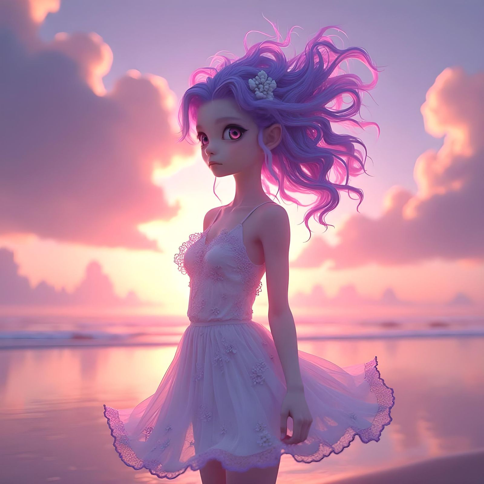 Cute Alien Girl on Summer Planet in 3D Anime Art