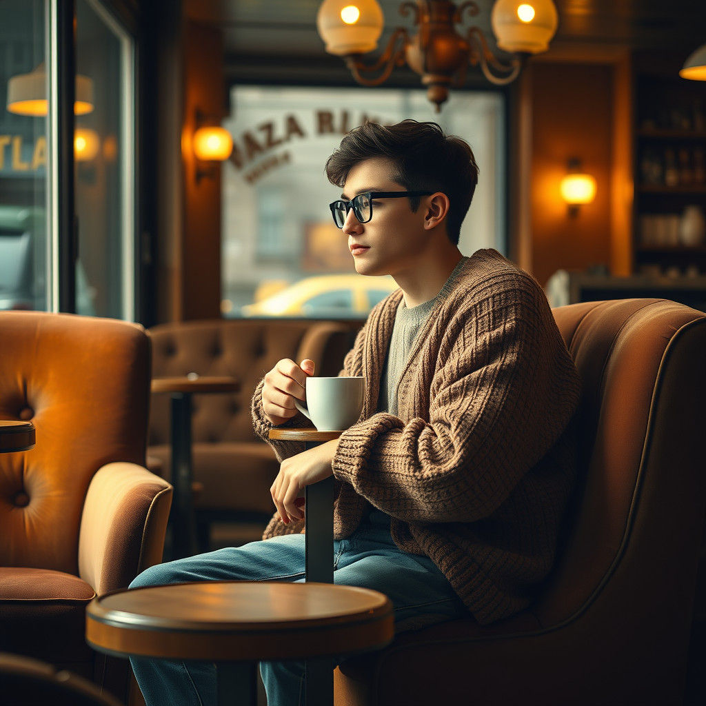 Nostalgic Coffee Shop Scene in Impressionist Style