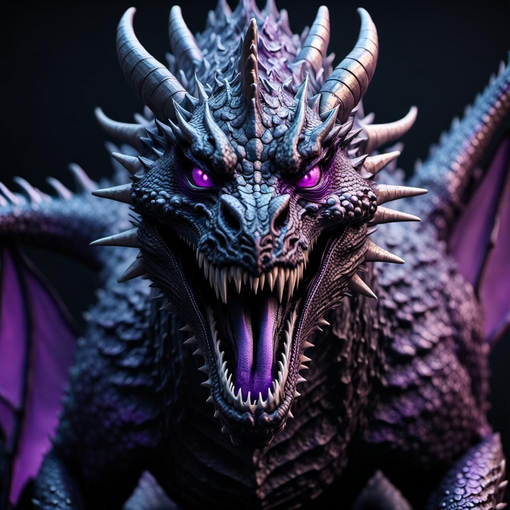 Ominous Vantablack Dragon with Purple Eyes